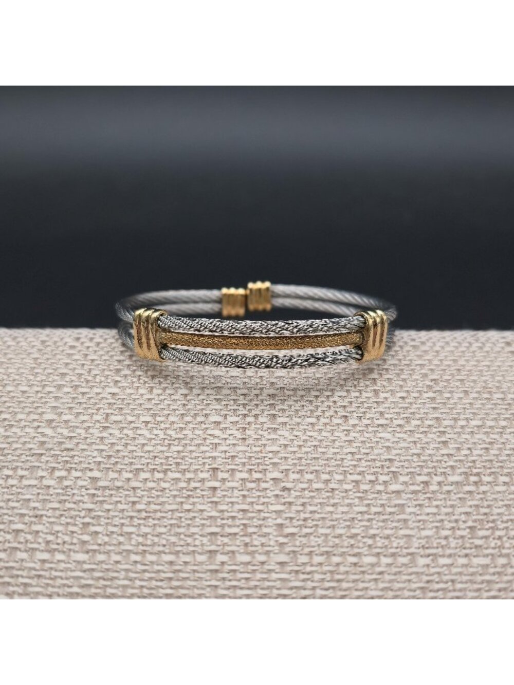 7 Inch Two-Tone Twisted Cable Torc Bangle Bracelet B1526